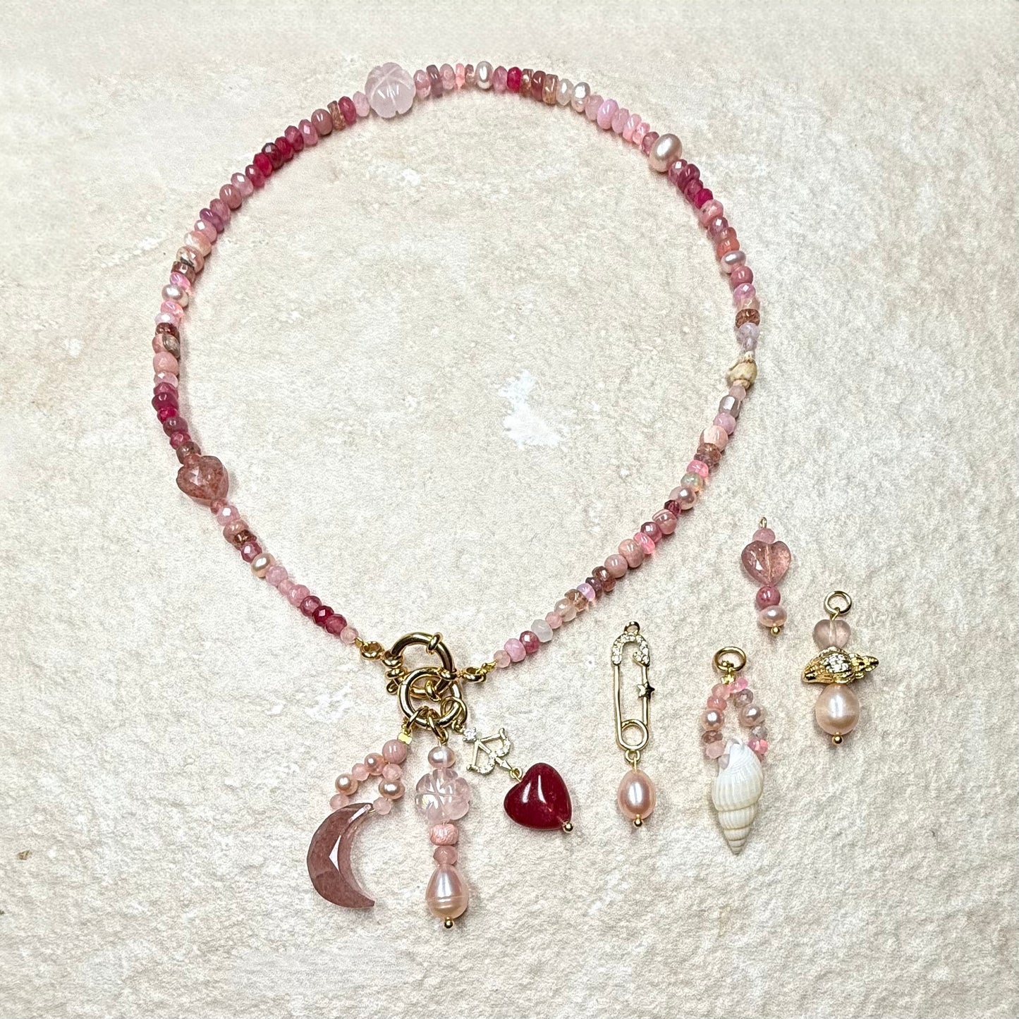 Naked Beach Opal, Ruby, Pearl, Ombré Necklace
