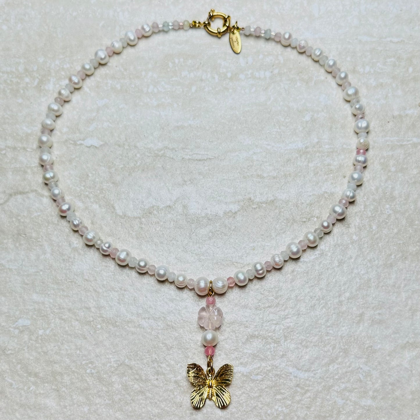 Pearl Charm Butterfly Pendant Necklace