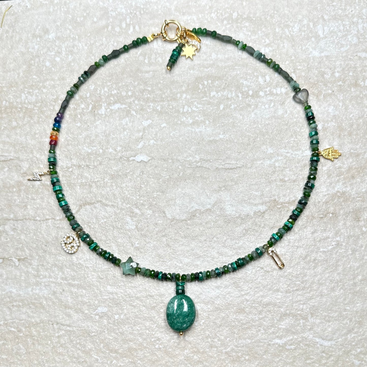 Emerald, Jade and Malachite Pendant Necklace