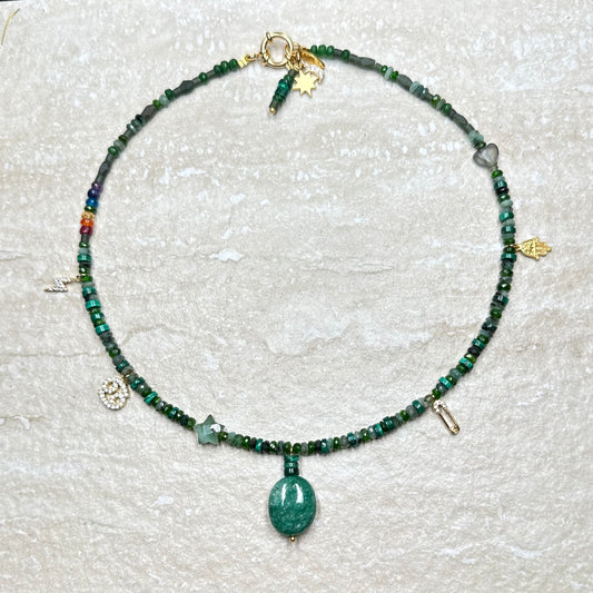 Emerald, Jade and Malachite Pendant Necklace