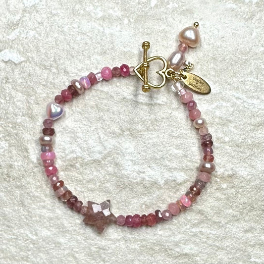 'Heavenly Star' Strawberry Quartz Tourmaline Opal and Pearl Bracelet