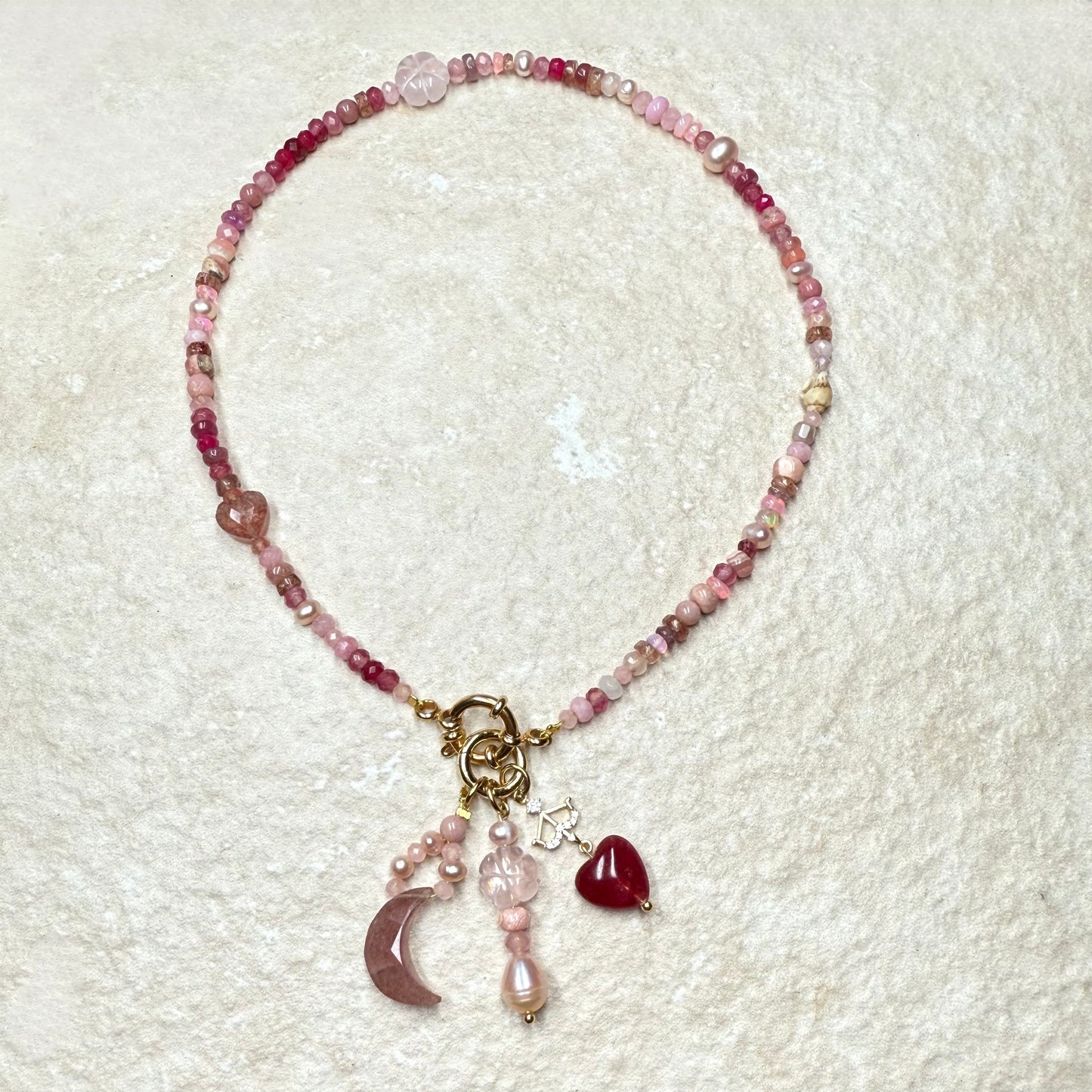 Naked Beach Opal, Ruby, Pearl, Ombré Necklace
