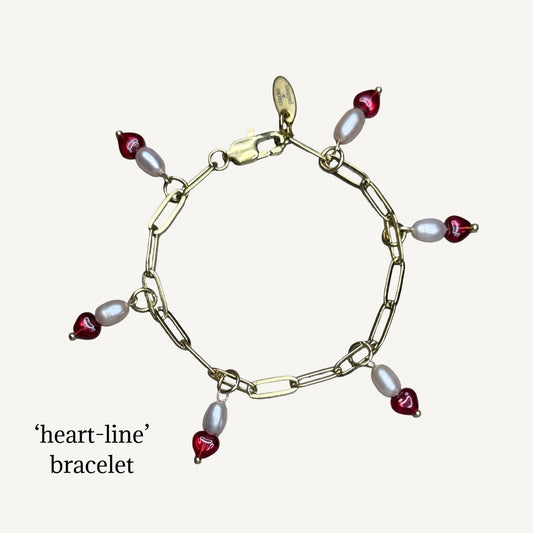 Chain of Hope ‘Wear Your Heart’ Heart Line Bracelet | Chalcedony Heart & Freshwater Pearl Bracelet | Handmade Jewellery | CLARKE PALMER