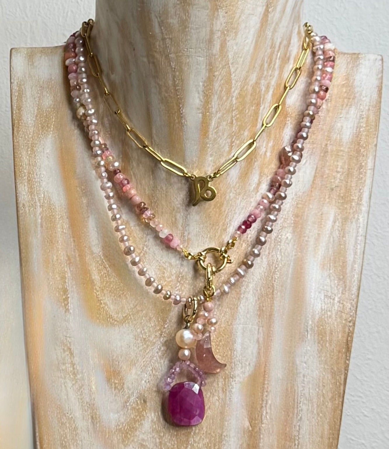 Naked Beach Opal, Ruby, Pearl, Ombré Necklace