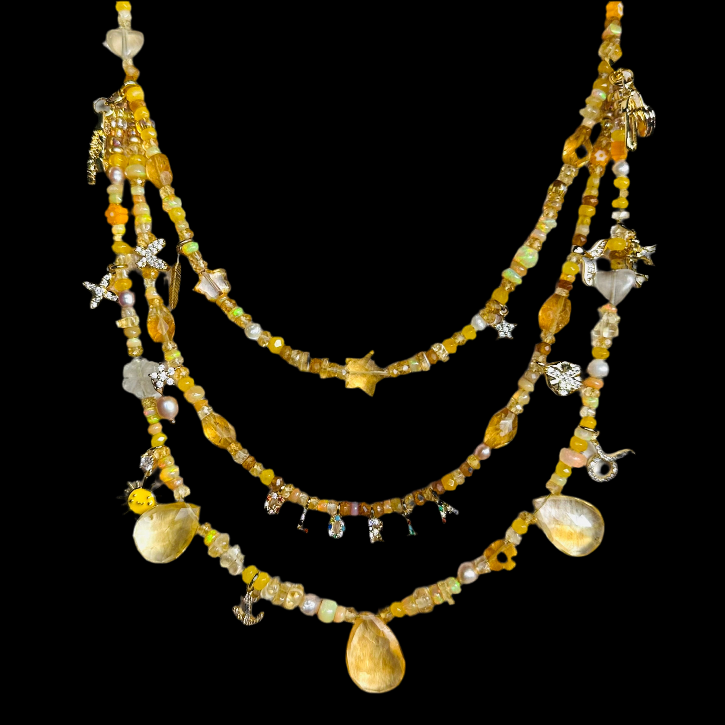 Golden Treasure Beach Opal & Citrine Charm Everything Necklace