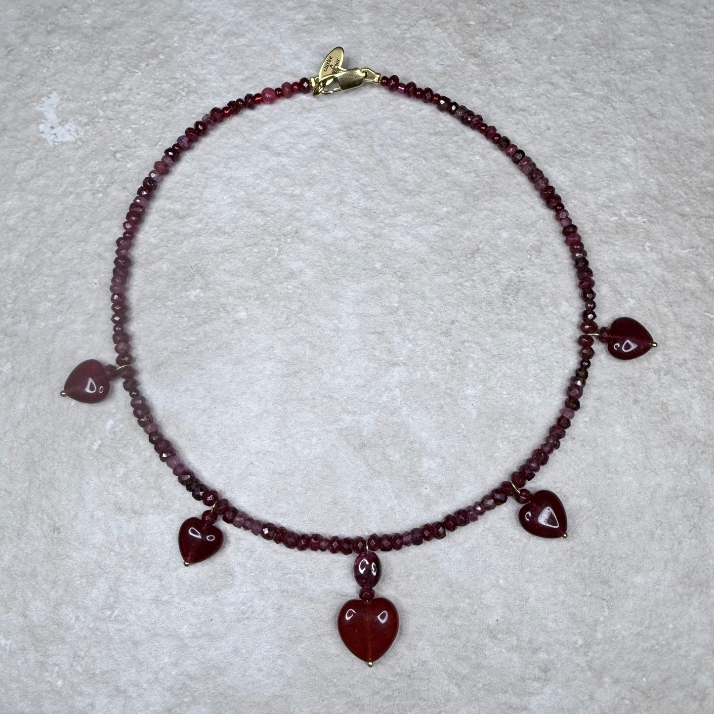 Chain of Hope ‘Wear Your Heart’ Courage Heart Necklace | Ruby, Garnet & Pink Tourmaline Necklace | Handmade Gemstone Jewellery | CLARKE PALMER
