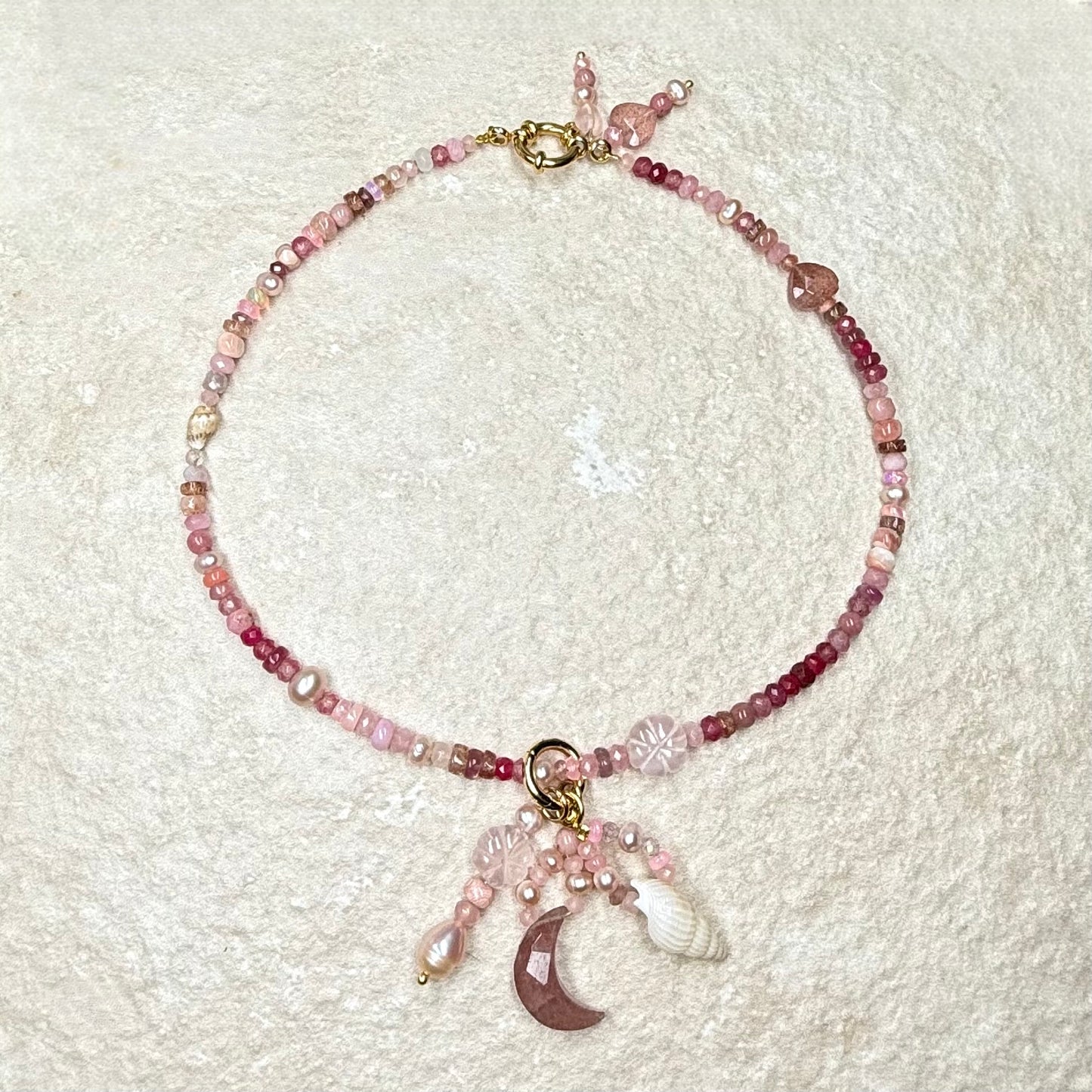 Naked Beach Opal, Ruby, Pearl, Ombré Necklace