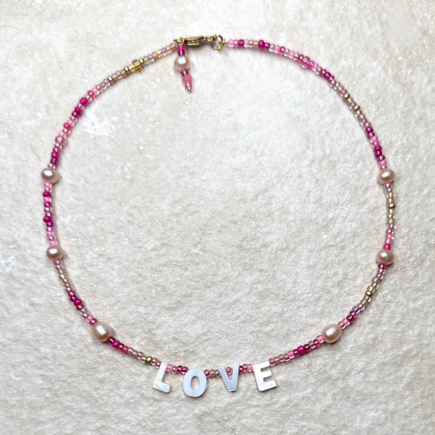 Pearl Letter Pink-Rose Gold Ombré Necklace