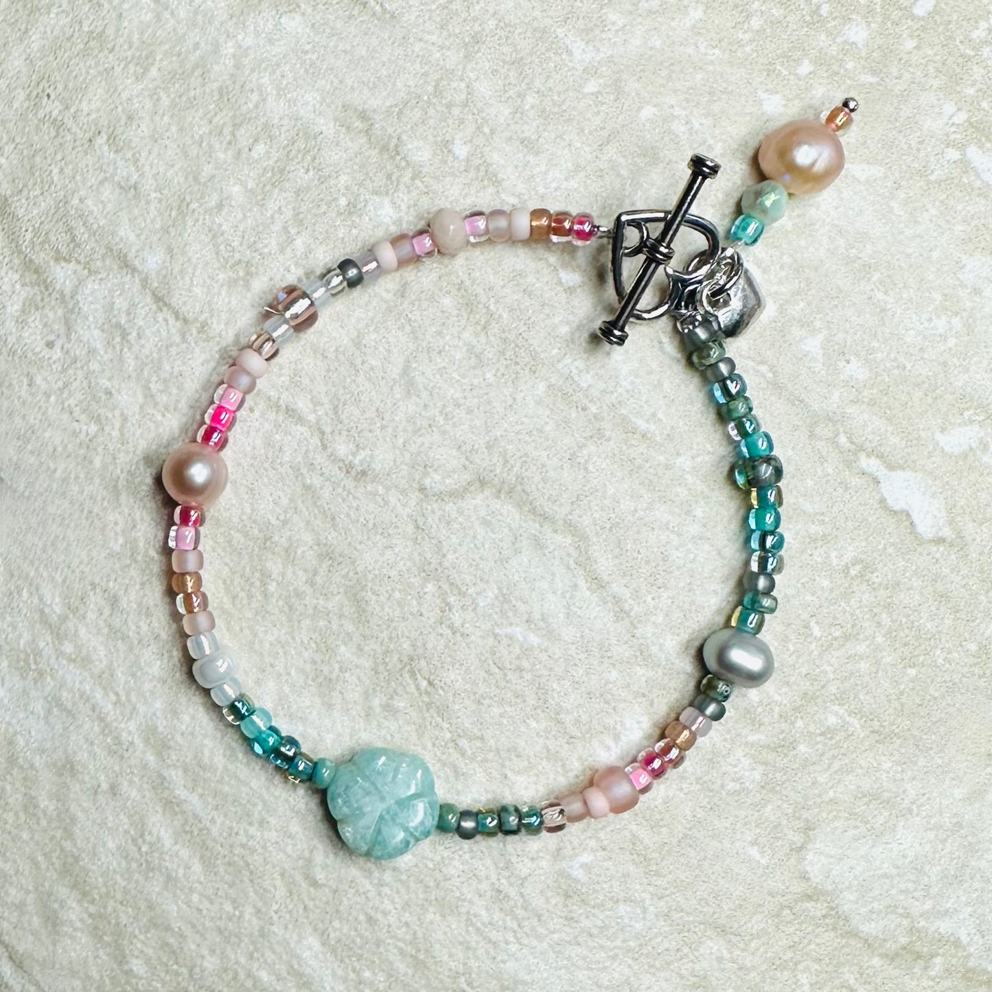Heavenly Love Bracelet – Handmade Gemstone & Miyuki Bead Bracelet with Pearls, Aventurine Flower & Gold Vermeil Clasp | CLARKE PALMER
