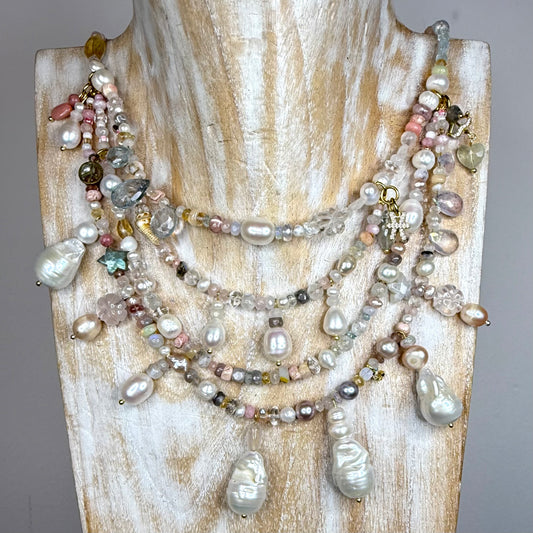 Lumière ‘Collected’ Everything Chandelier Necklace - Baroque Pearl| Gemstone | 22kt Gold Vermeil | Clarke Palmer