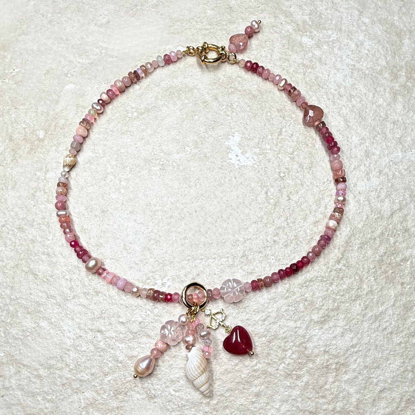 Naked Beach Opal, Ruby, Pearl, Ombré Necklace