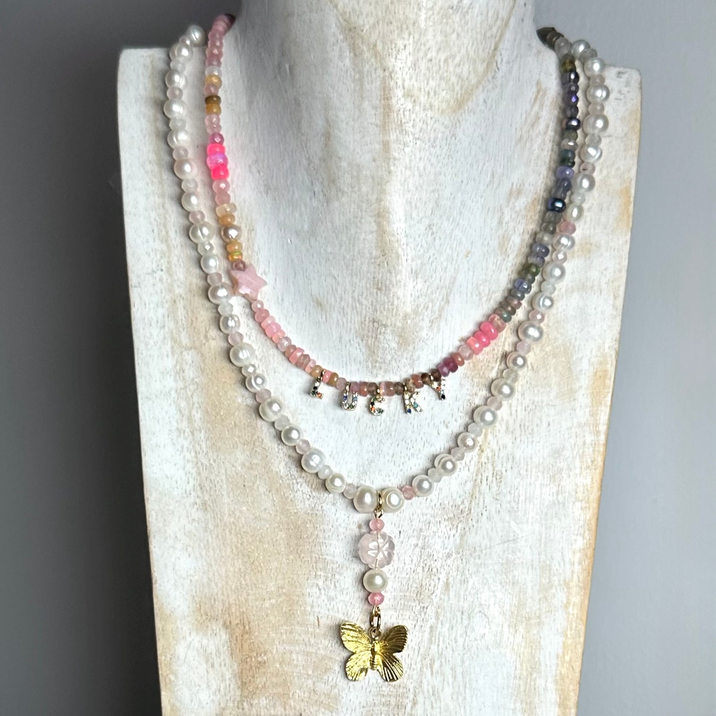 Pearl Charm Butterfly Pendant Necklace