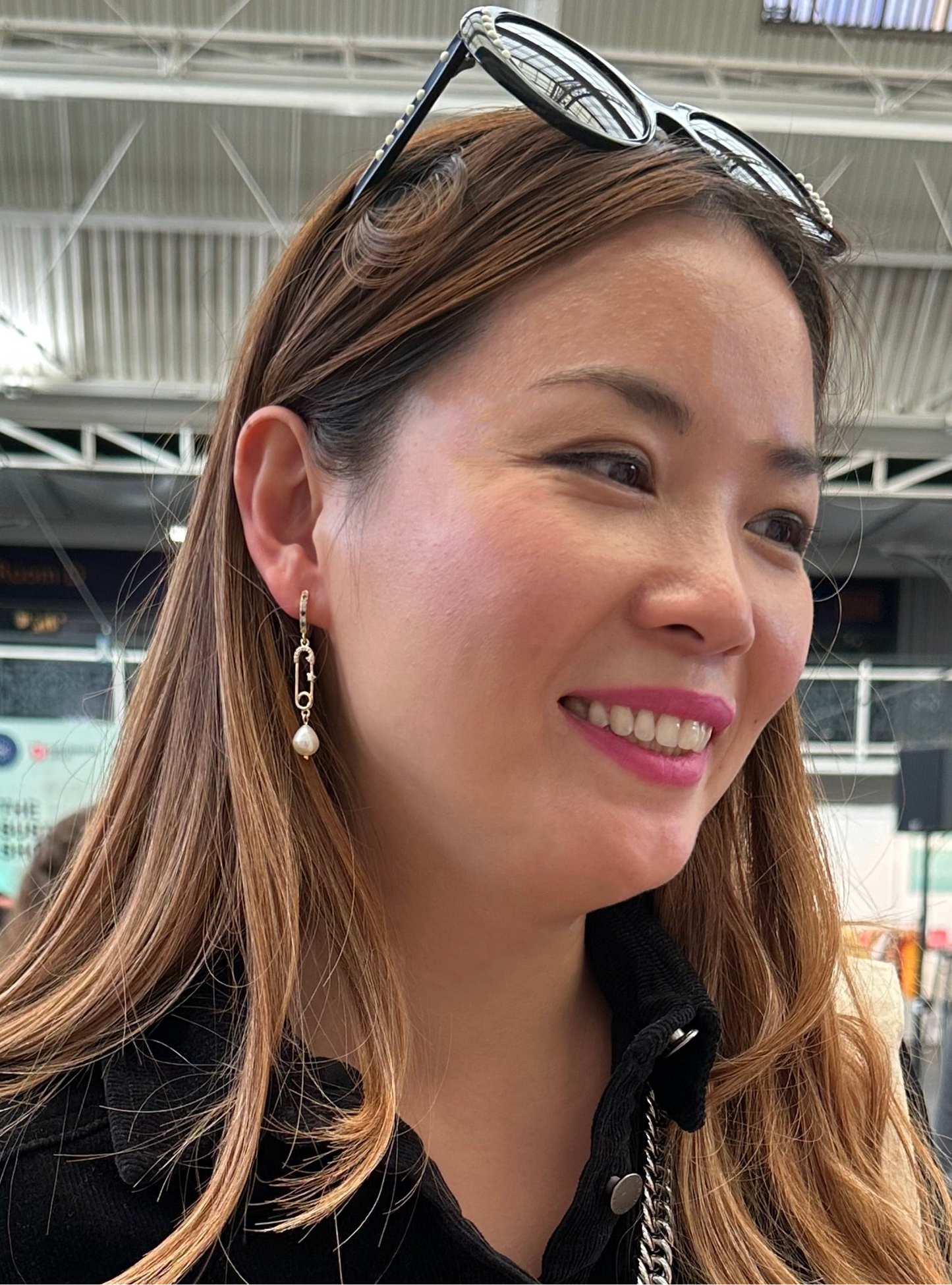 Safety Pin and Star and Drop Pearl Earrings