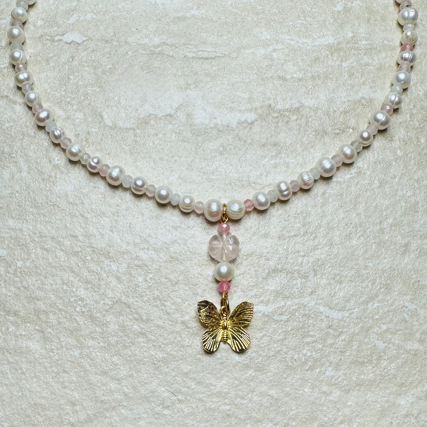 Pearl Charm Butterfly Pendant Necklace