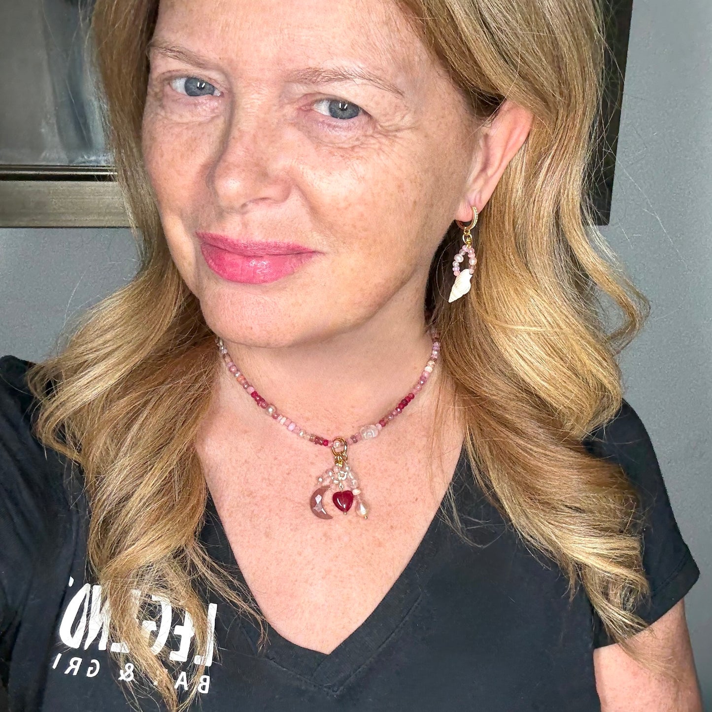 Naked Beach Opal, Ruby, Pearl, Ombré Necklace