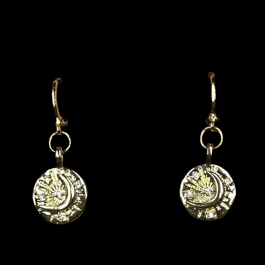 Heirloom CZ Moon and Star Earrings | 22kt Gold Vermeil - CLARKE PALMER