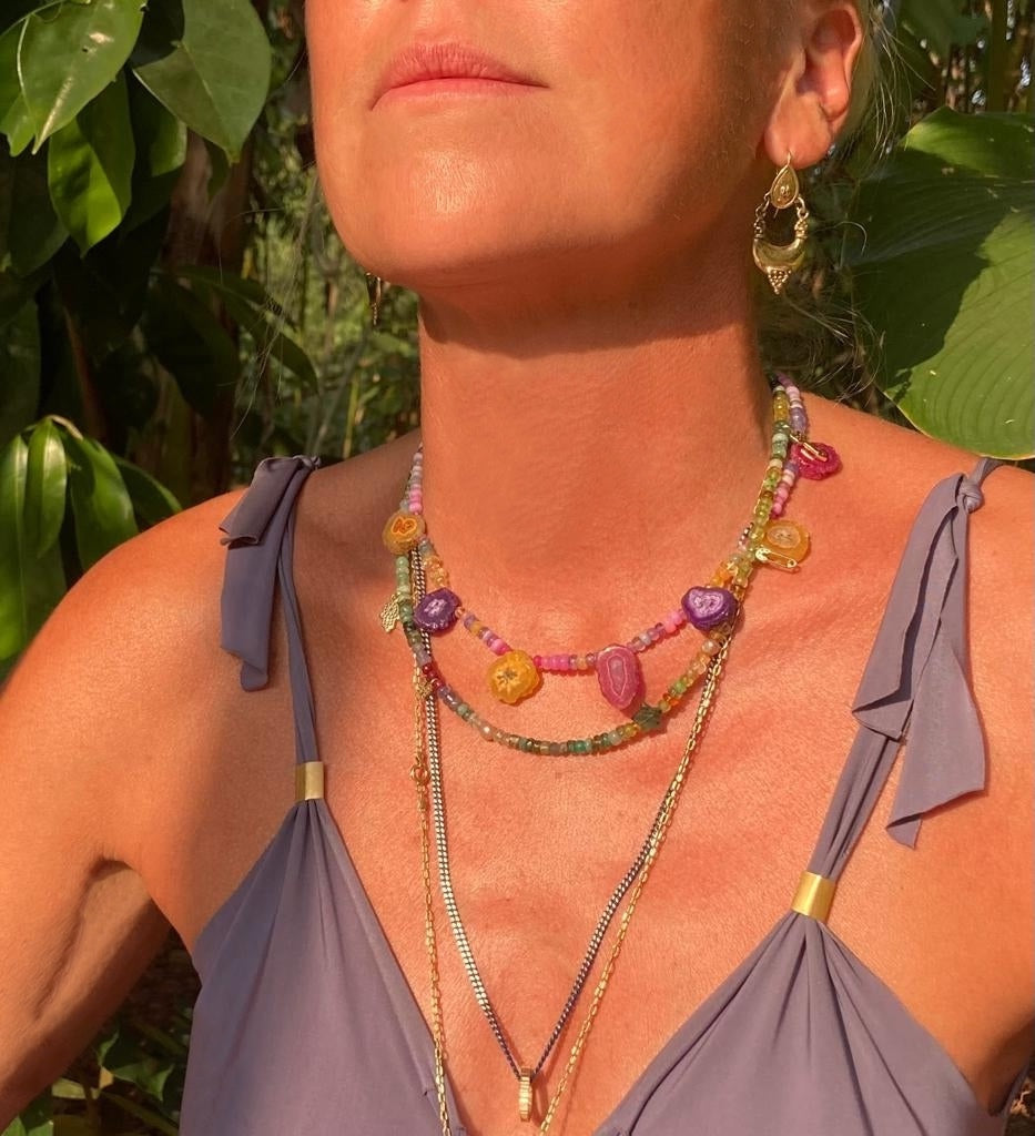 Solar Quartz and Opal Briolette Jaimala Necklace