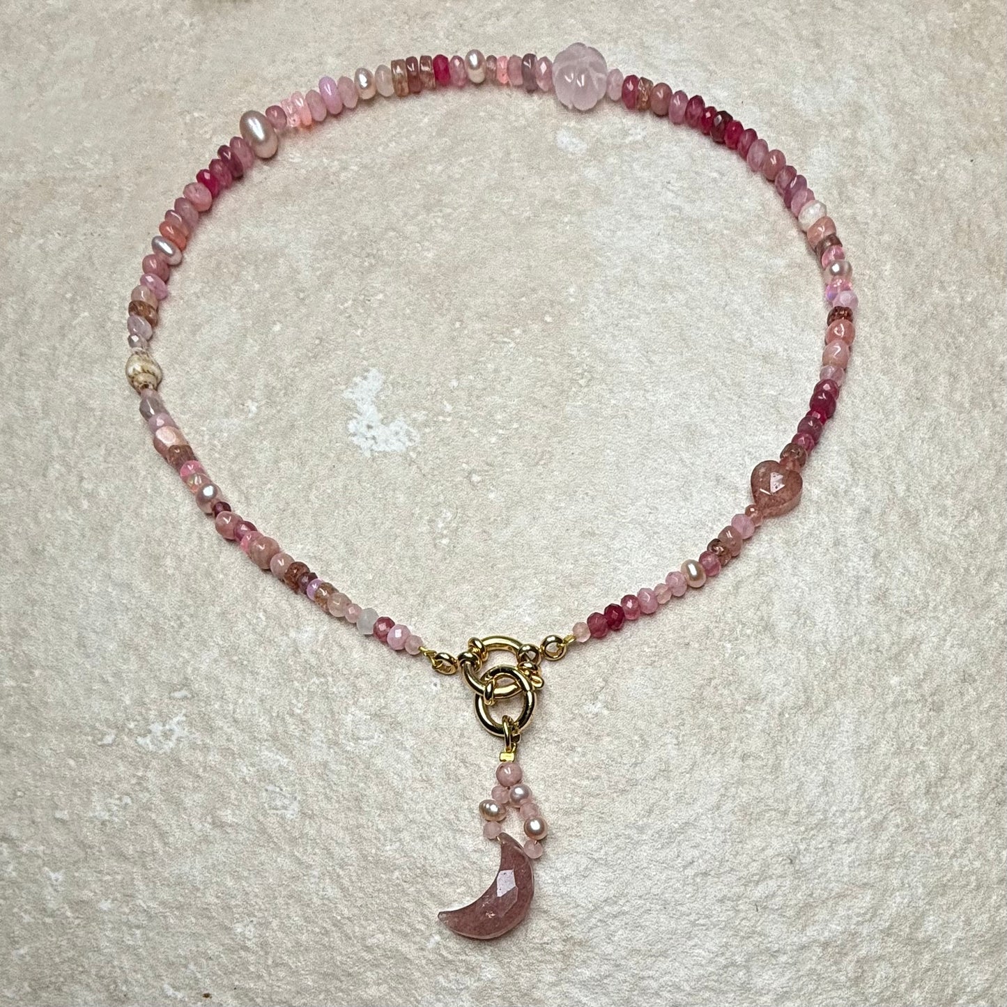 Naked Beach Opal, Ruby, Pearl, Ombré Necklace