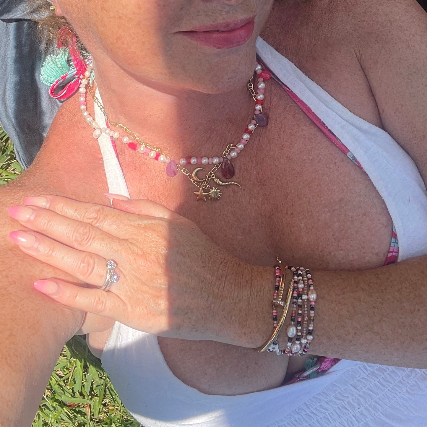 Raspberry Meringue Briolette Necklace