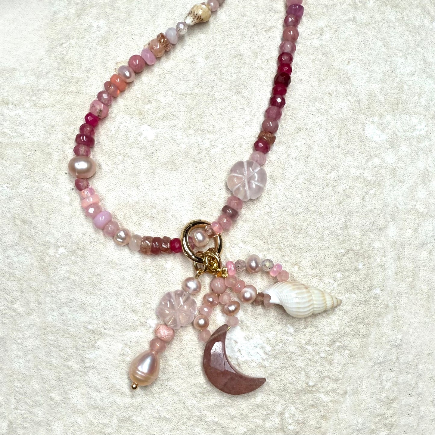 Naked Beach Opal, Ruby, Pearl, Ombré Necklace