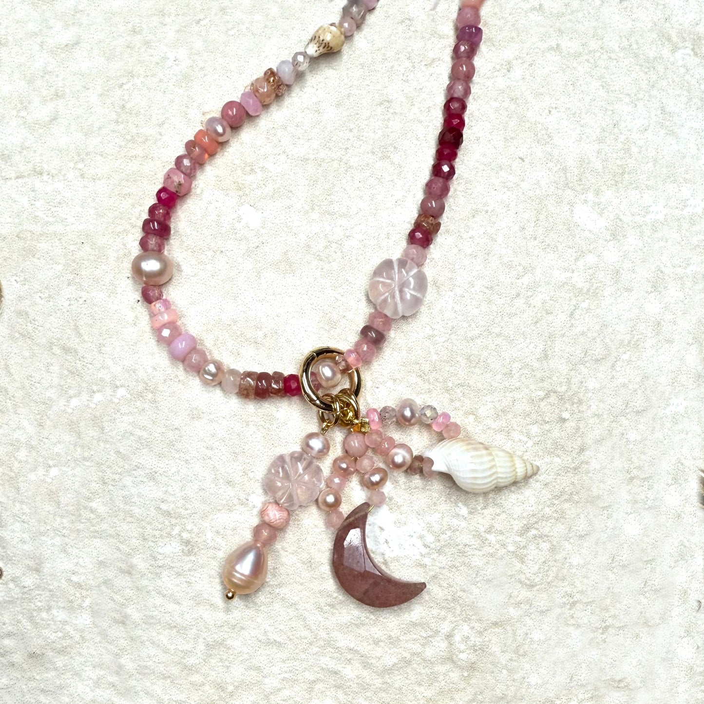 Naked Beach Opal, Ruby, Pearl, Ombré Necklace