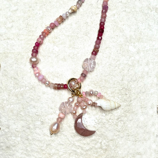 Naked Beach Opal, Ruby, Pearl, Ombré Necklace