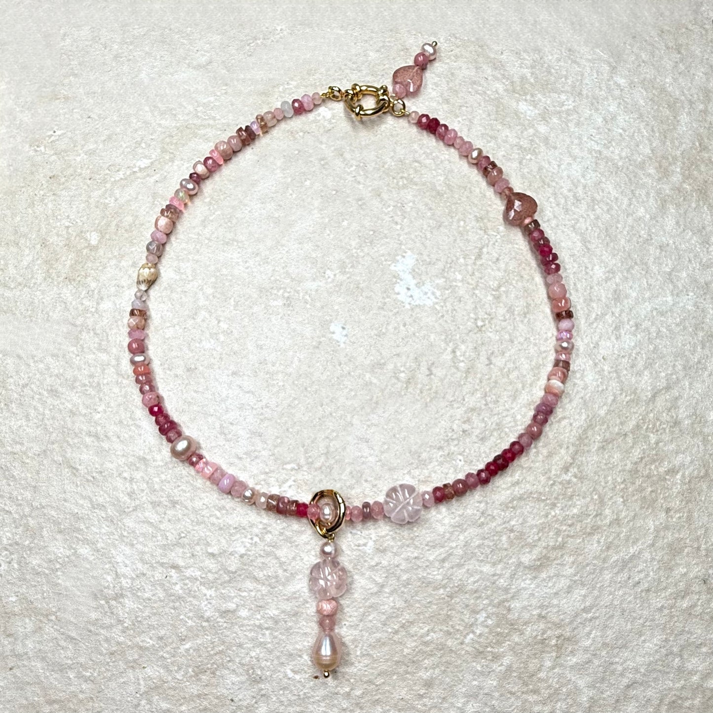 Naked Beach Opal, Ruby, Pearl, Ombré Necklace