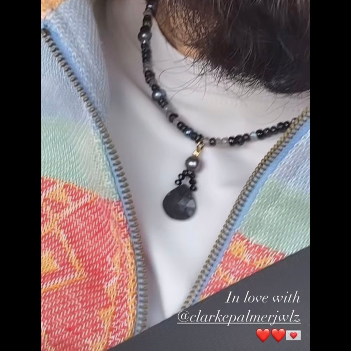 Black Pearl Spinel & Moonstone Pendant Necklace