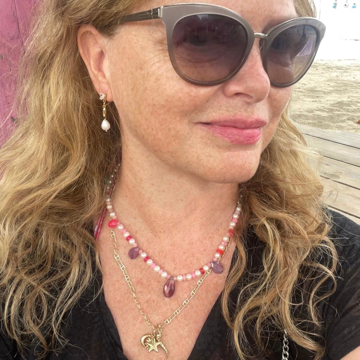 Raspberry Meringue Briolette Necklace