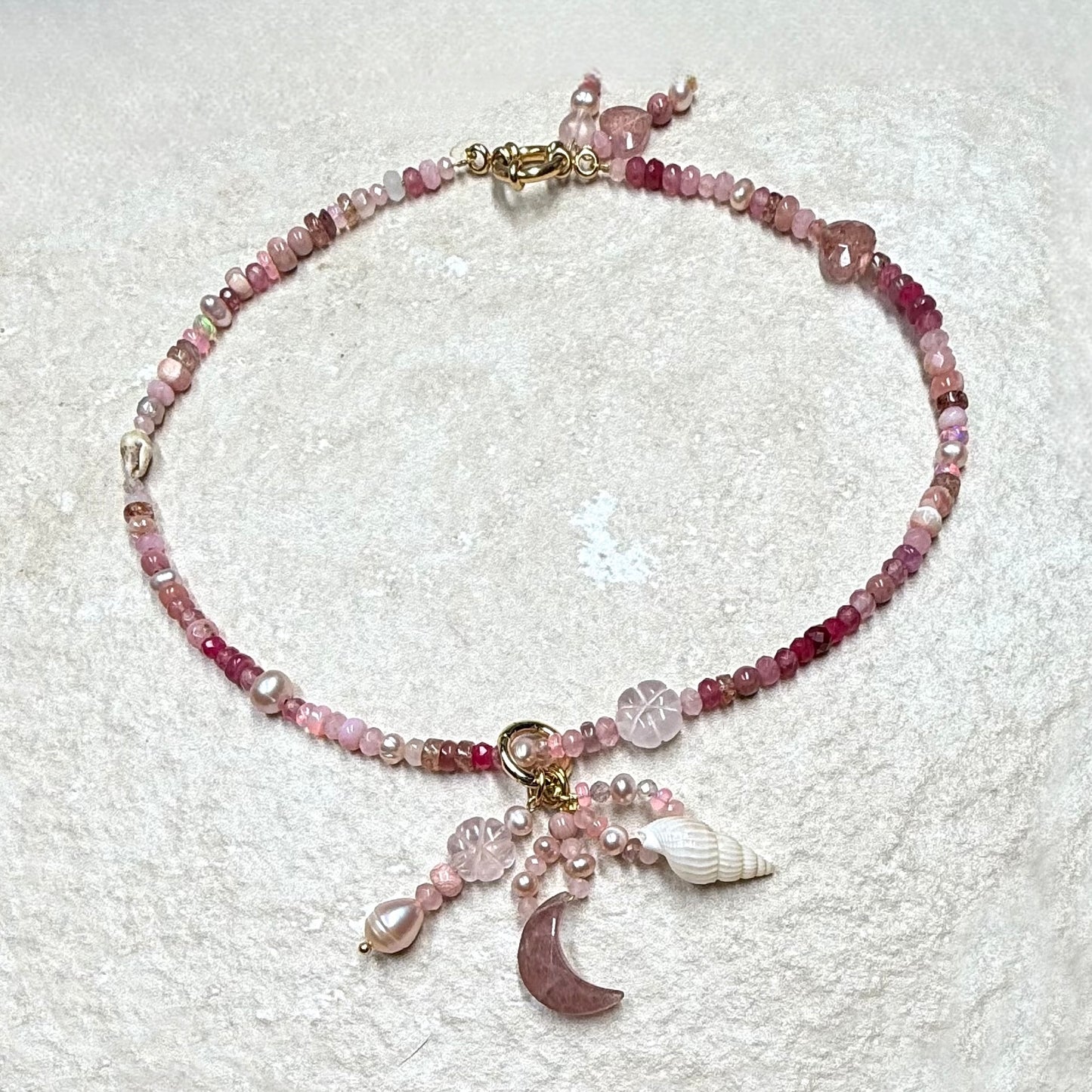 Naked Beach Opal, Ruby, Pearl, Ombré Necklace
