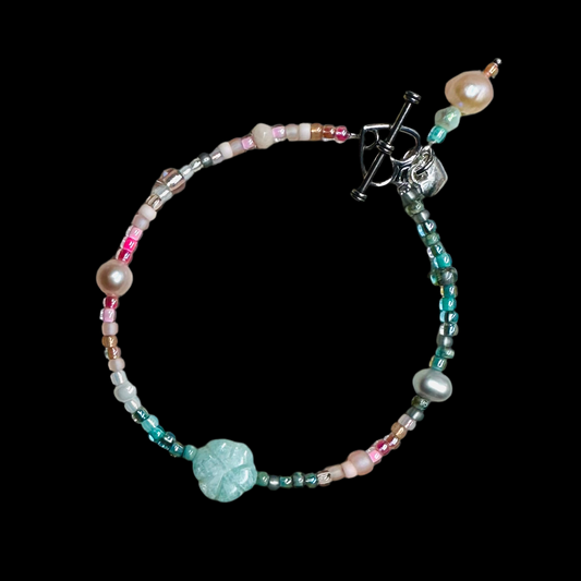 Heavenly Love Bracelet – Handmade Gemstone & Miyuki Bead Bracelet with Pearls, Aventurine Flower & Gold Vermeil Clasp | CLARKE PALMER