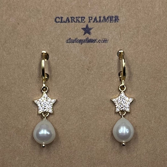 CZ Star Drop Pearl Earrings