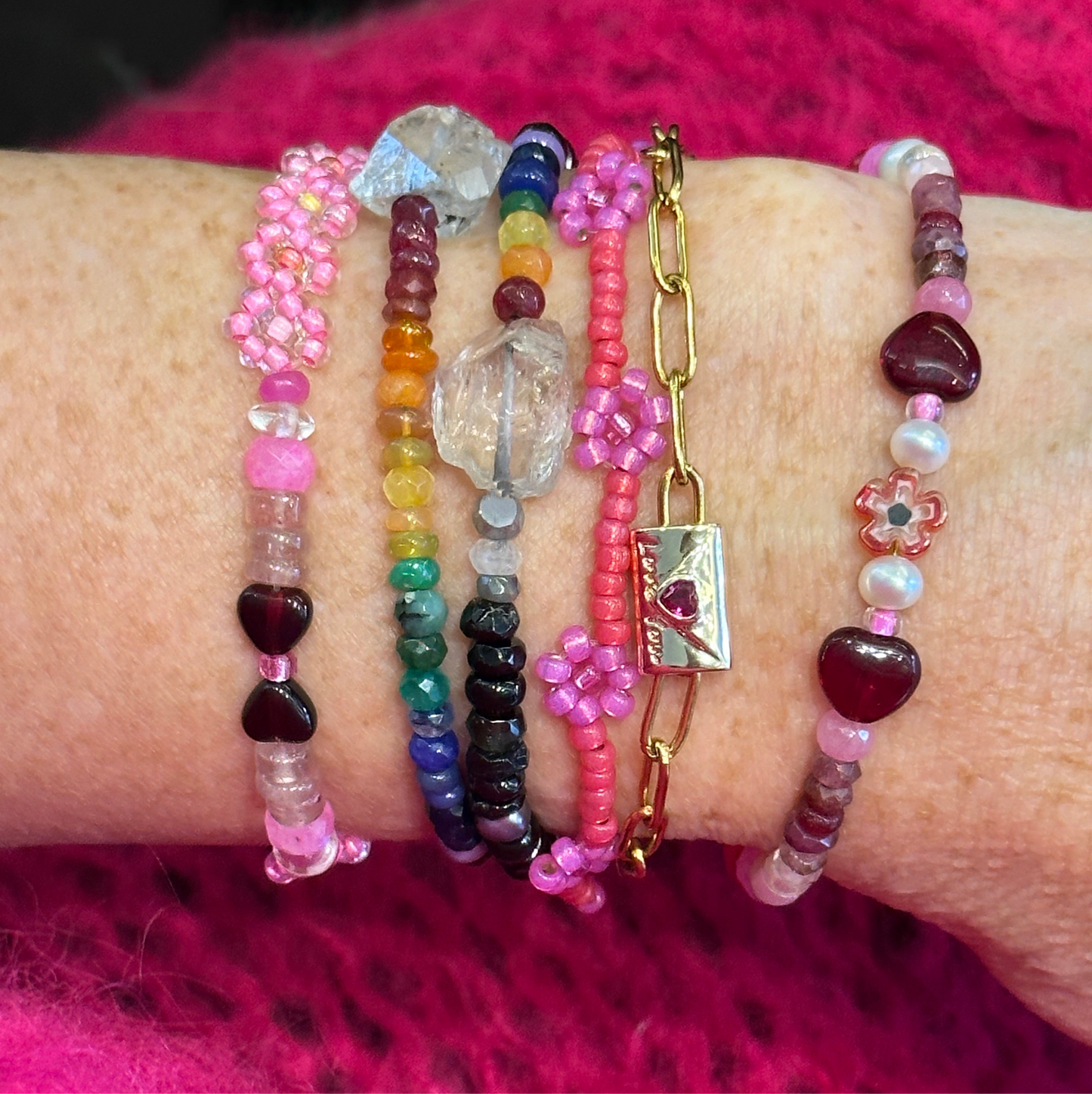 ‘Hearts and Flowers’ Love Gemstone and Pearl Bracelet