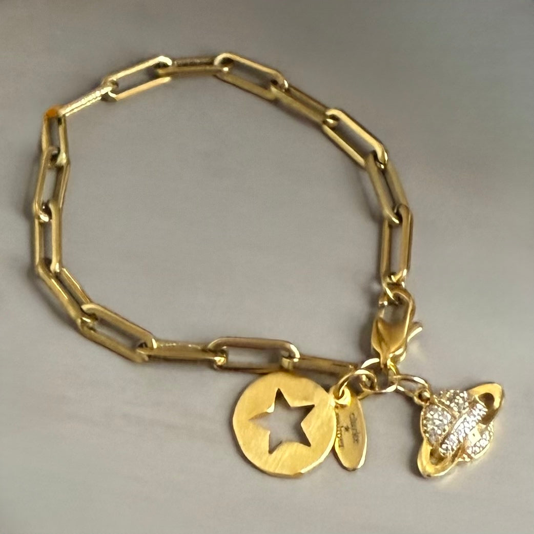 Paperclip 22kt Gold Vermeil Charm Bracelet