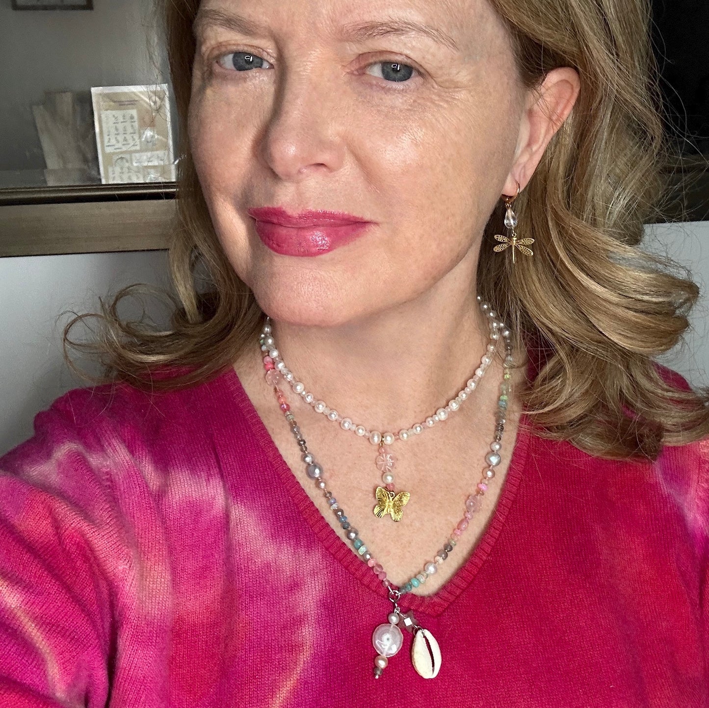 Pearl Charm Butterfly Pendant Necklace