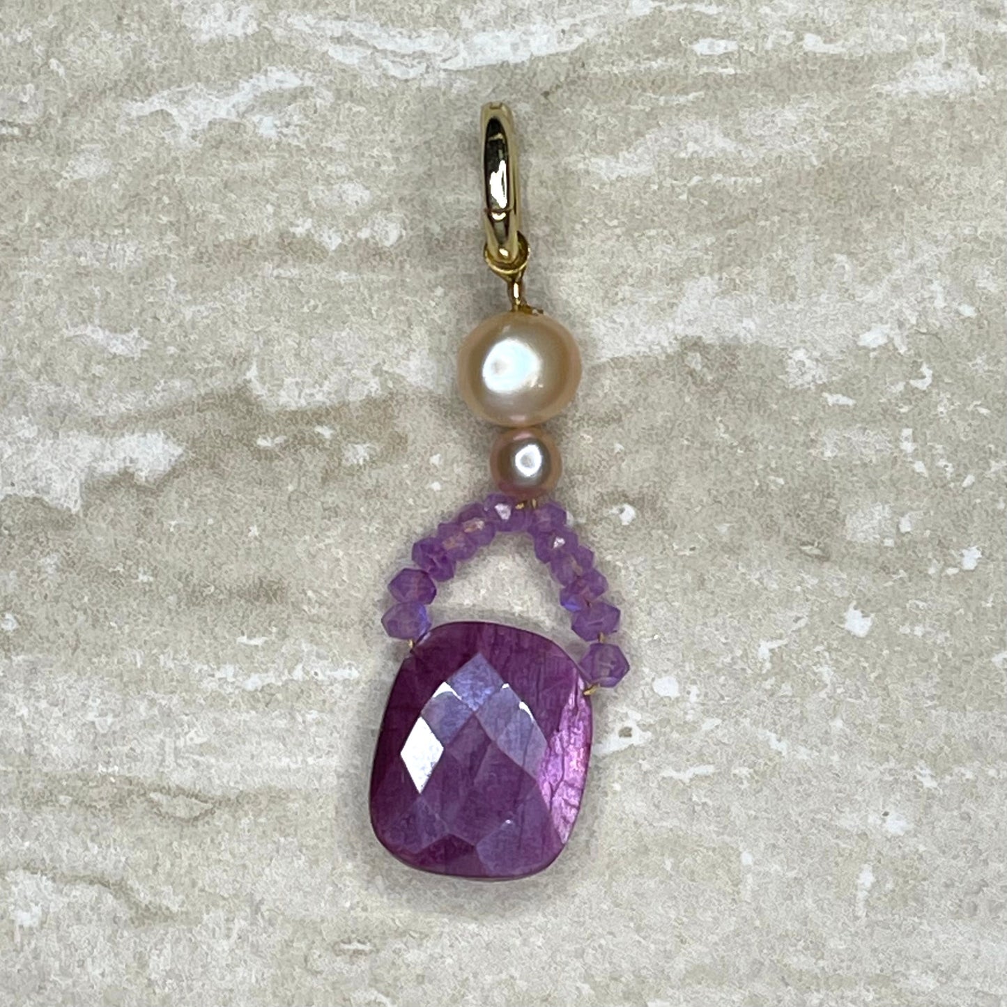 Moonstone and Pearl Pendant Charm in Gold Vermeil | Handmade Gemstone Jewellery | CLARKE PALMER