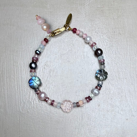 Violetta Carved Gemstone Flower & Pearl Bracelet | CLARKE PALMER