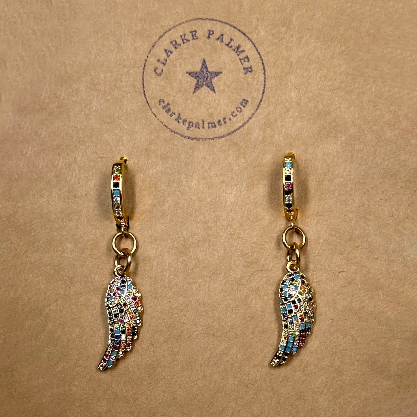 Rainbow Angel Wing CZ Earrings