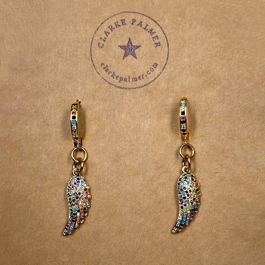 Rainbow Angel Wing CZ Earrings