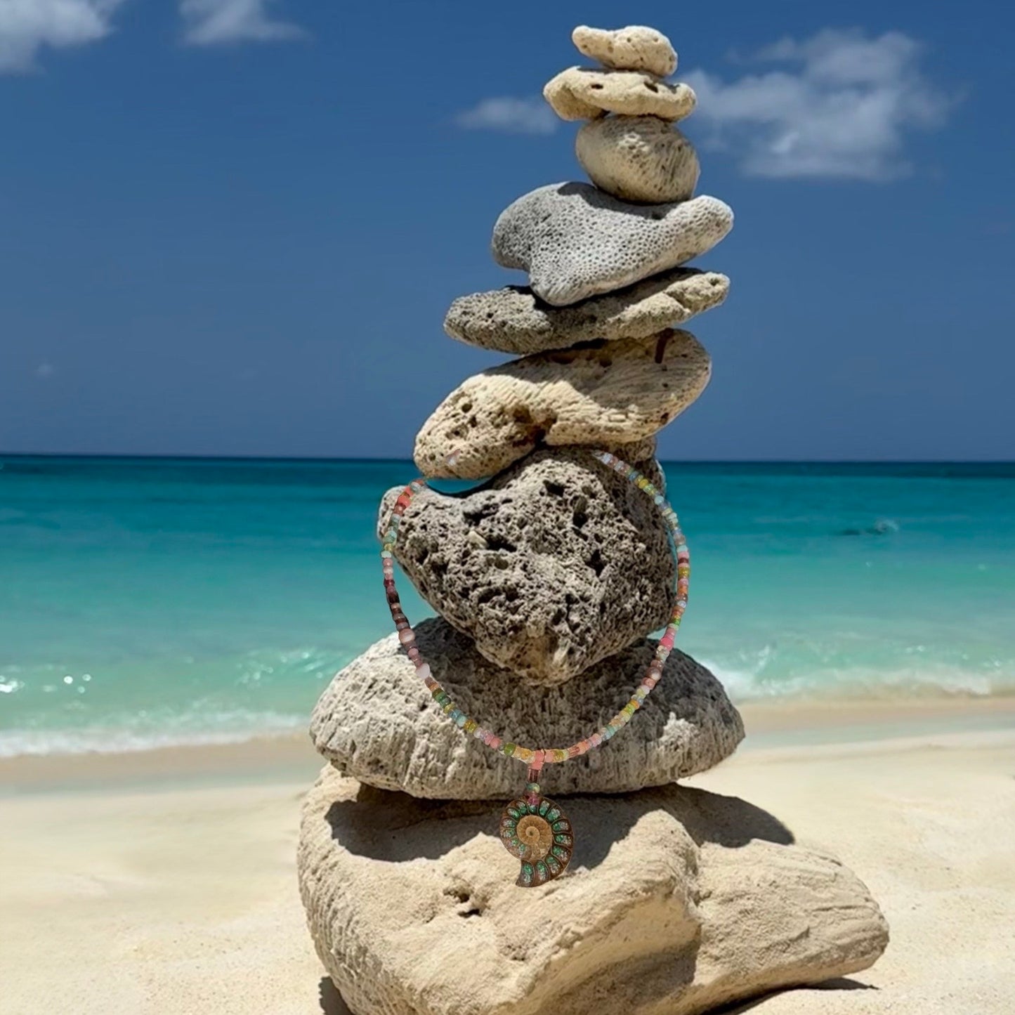 Beaded Necklace - Gemstone, Opal, Ammonite - Handmade - CLARKE PALMER