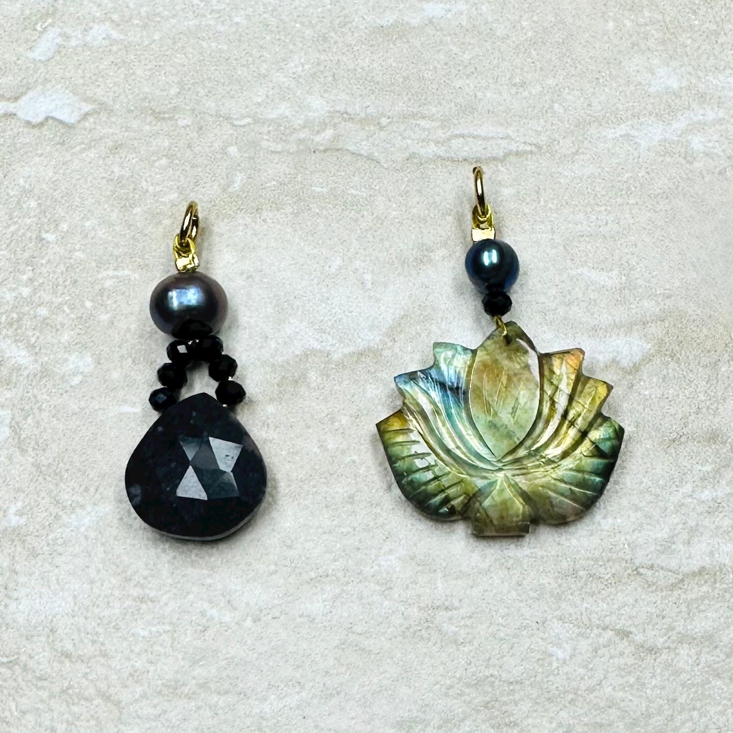 Black Pearl Spinel & Moonstone Pendant Necklace