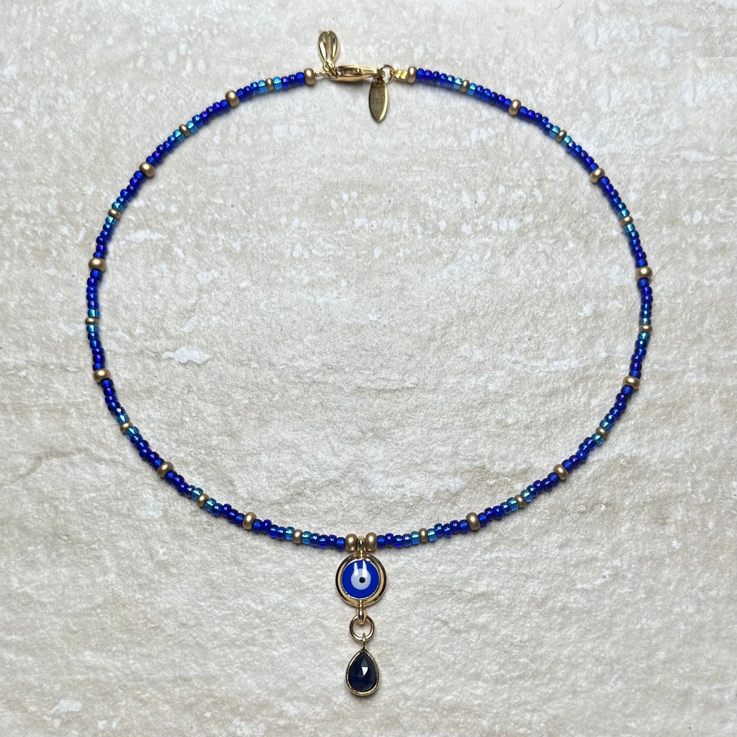 Evil Eye Sapphire Drop Beaded Necklace