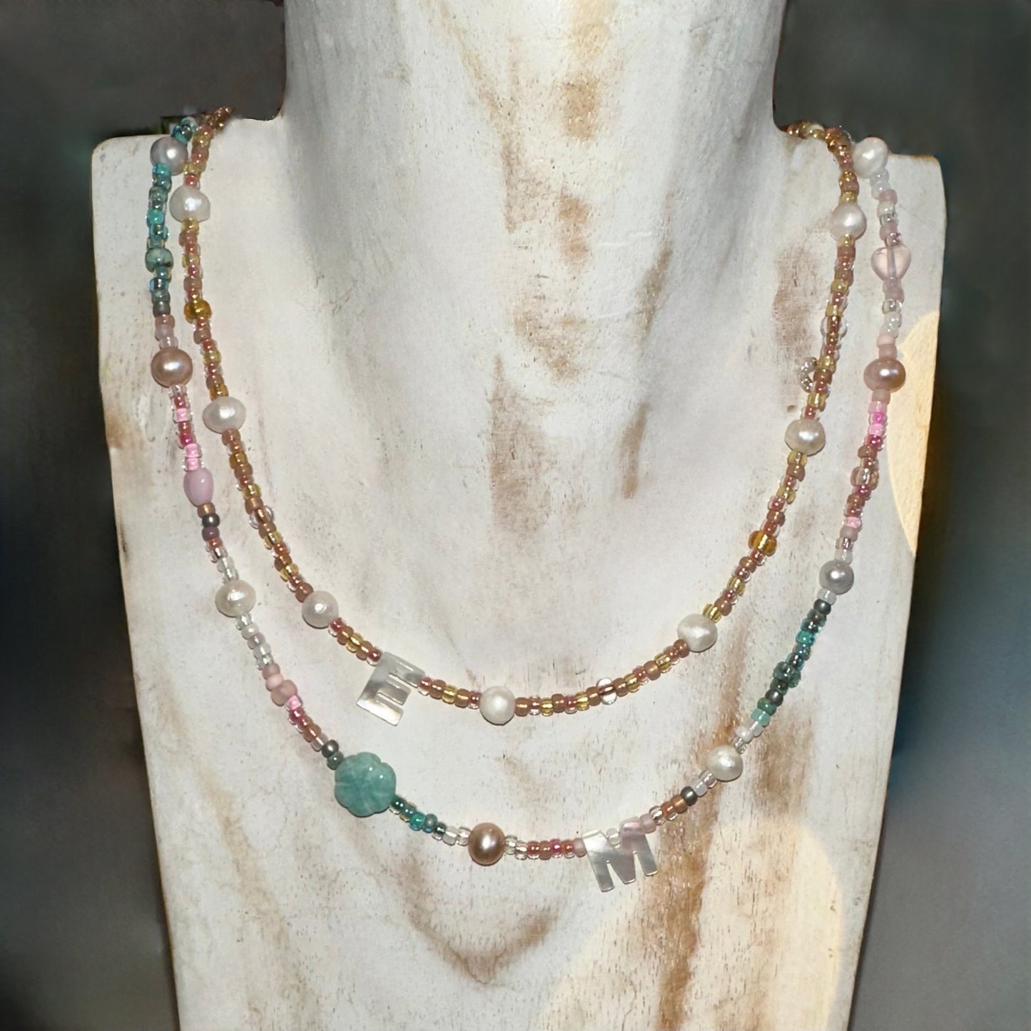 Rosy Glow Pearl Letter Necklace