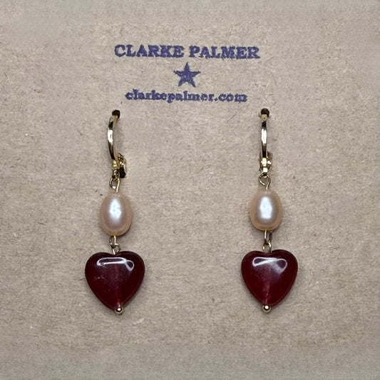 Chain of Hope ‘Wear Your Heart’
| Chalcedony Heart & Pearl Earrings |Gold Vermeil CZ |Handmade | CLARKE PALMER