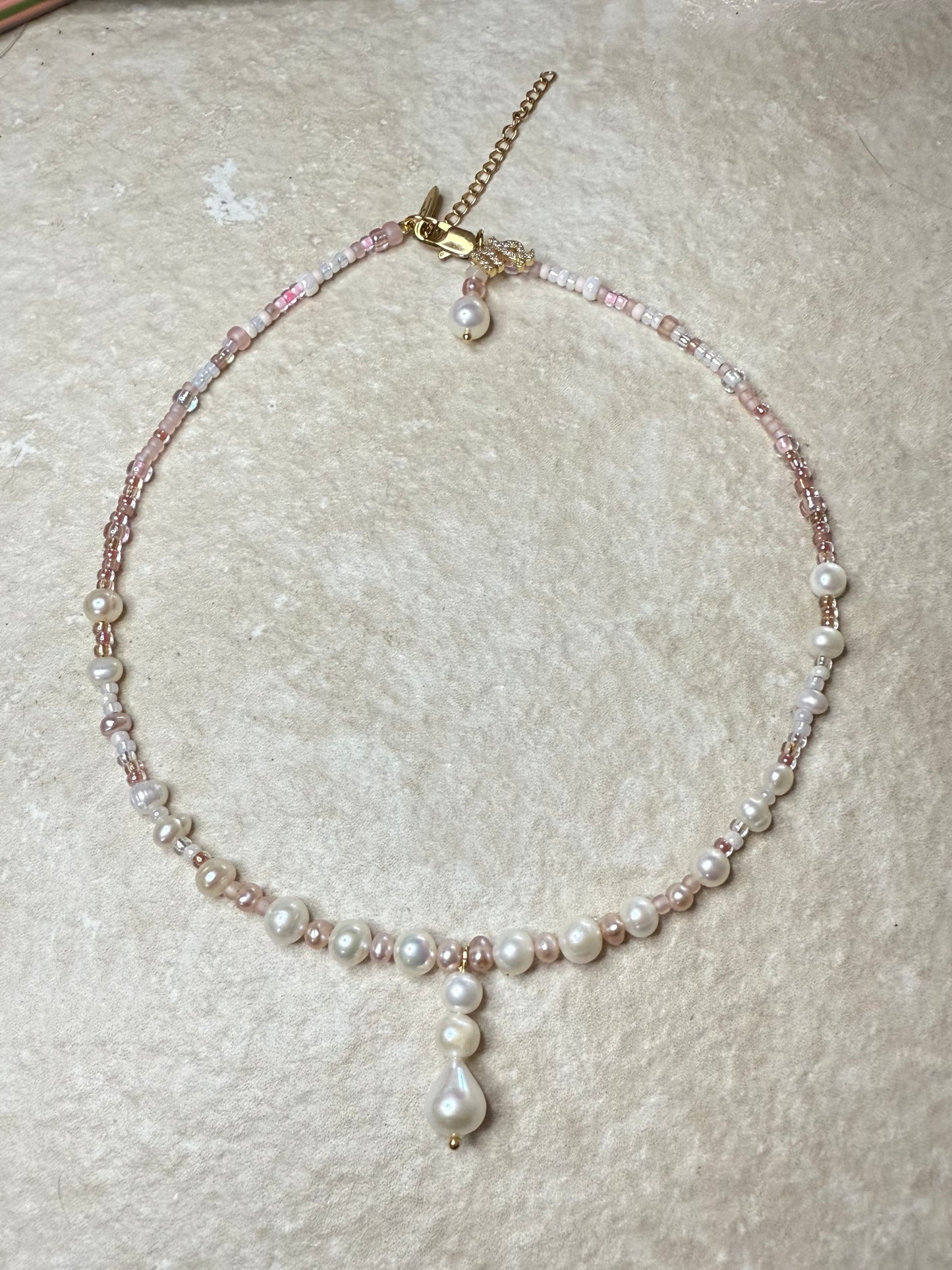 Teardrop Pearl CZ Beaded Necklace