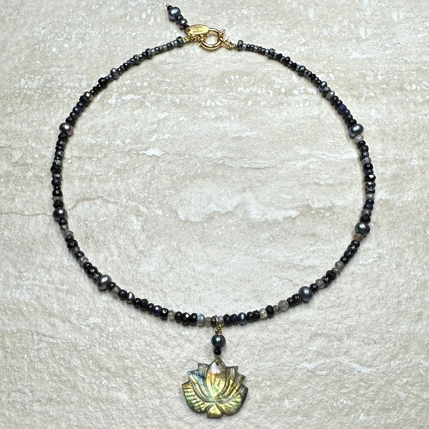 Black Pearl Spinel & Moonstone Pendant Necklace