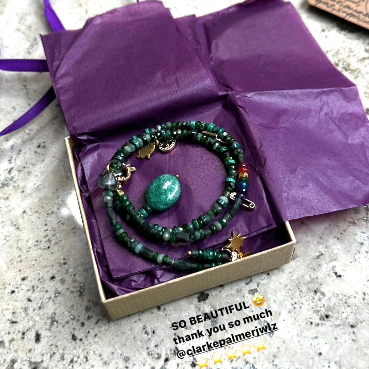 Emerald, Jade and Malachite Pendant Necklace