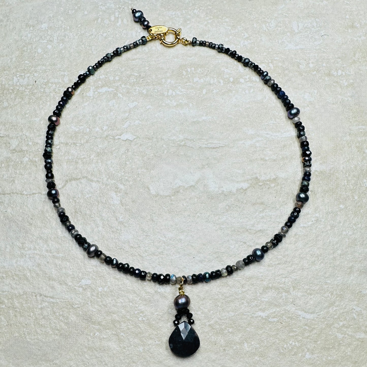 Black Pearl Spinel & Moonstone Pendant Necklace