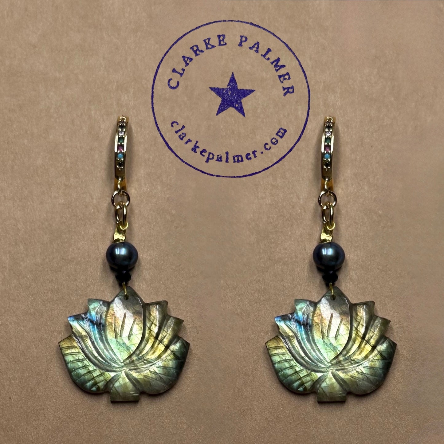Labradorite Lotus & Pearl Earrings