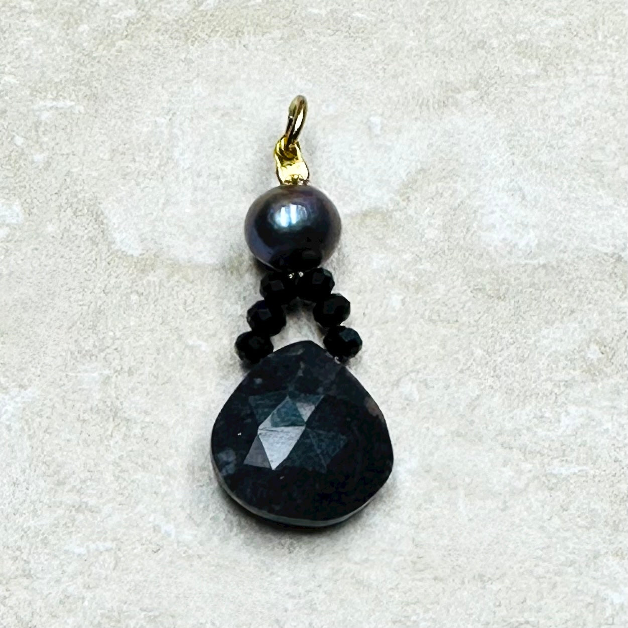 Black Pearl Spinel & Moonstone Pendant Necklace